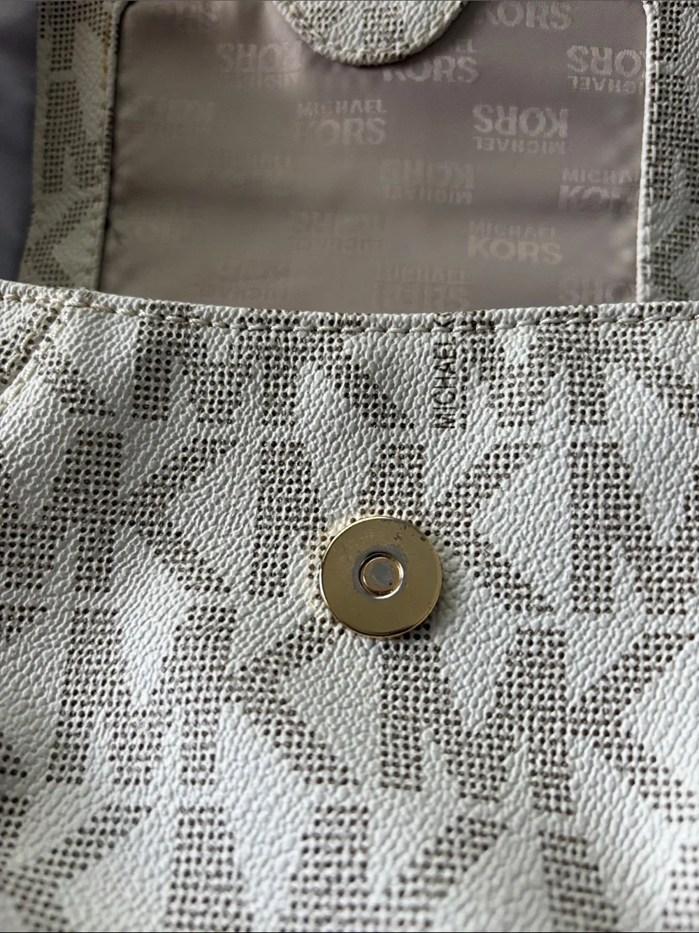 Michael Kors Cream Logo Crossbody Bag with Gold Plate